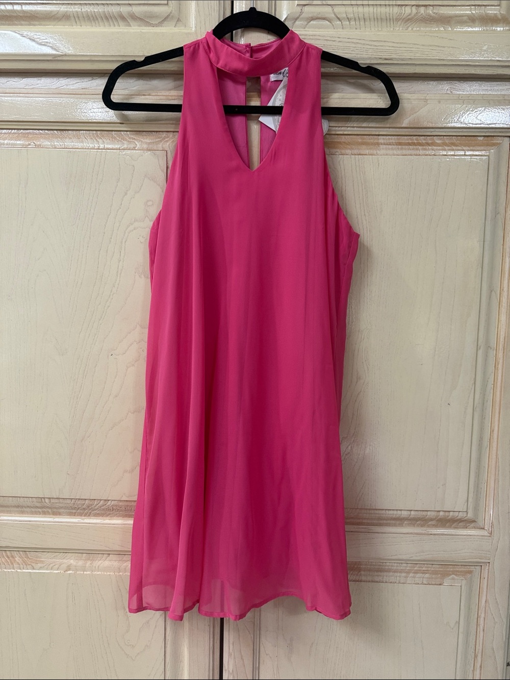 Chiffon Halter Mini Dress in Hot Pink